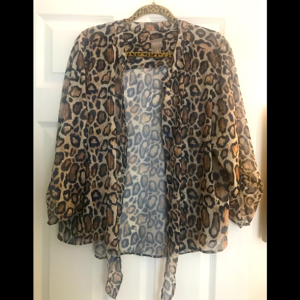 Chico’s Animal Print Sheer Blouse Sz 3